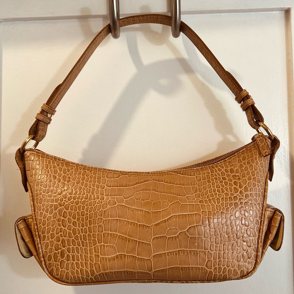 Ralph Lauren Tan Croc-Embossed Shoulder Bag
